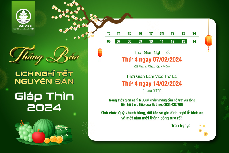 THÔNG BÁO: LỊCH NGHỈ TẾT NGUYÊN ĐÁN GIÁP THÌN 2024