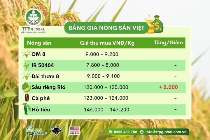 cập nhật giá nông sản hôm nay